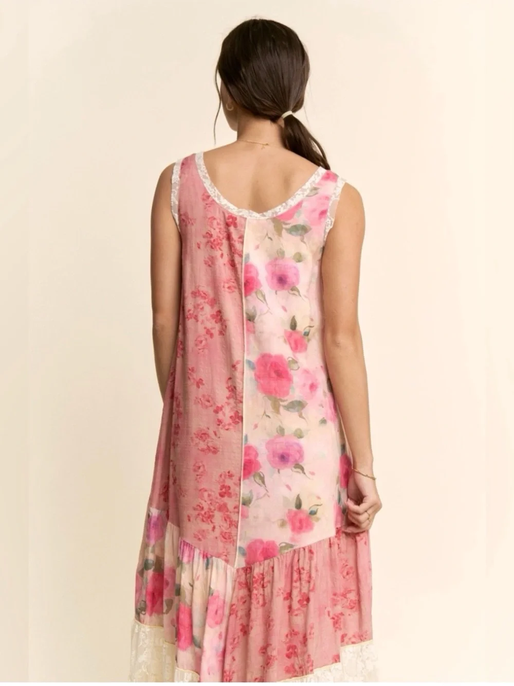 NEW Pink Floral Lace-Trim Maxi Dress — Romantic Sleeveless Gown Size 2X BRB SL - Picture 12 of 14
